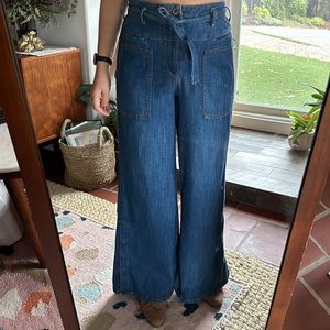 Pilcro high waist, wide leg denim trousers